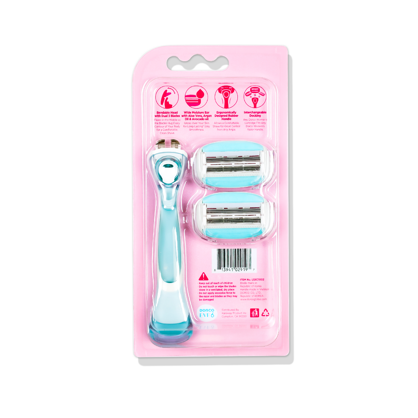 Dorco EVE 6 Razor for Women, 1 Handle + 2 Razor Cartridges